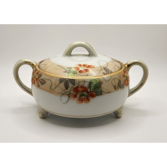 Hand Painted Nippon Lidded Footed Trinket Bowl Dish - Picture 3 of 10